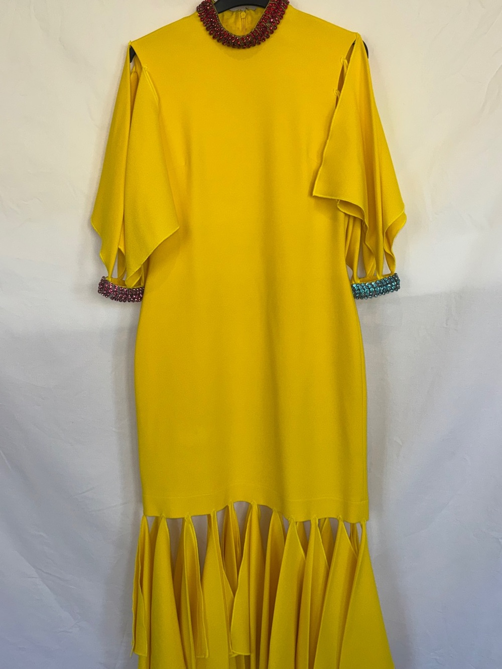 Christopher Kane Yellow Rhinestone-Trim Midi Dress